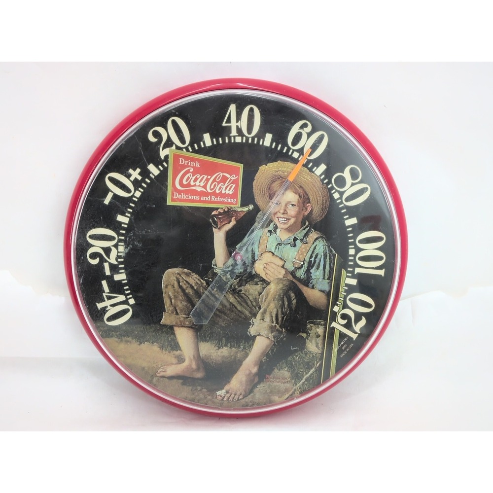 VTG Coca Cola Thermometer Norman Rockwell Country Boy 12" Dial 1998 Cottagecore